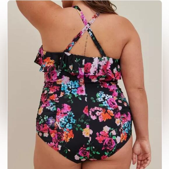 Torrid Black Floral Underwire Swim One Piece Swimsuit 3X D/DD NWT 16941461 - Picture 3 of 15